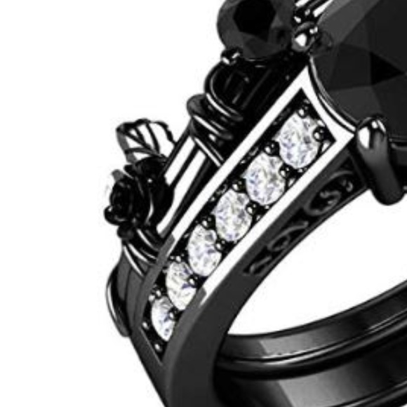 14K Black Gold LayerBlack CZ Mickey Mouse Ring Set - Picture 6 of 7